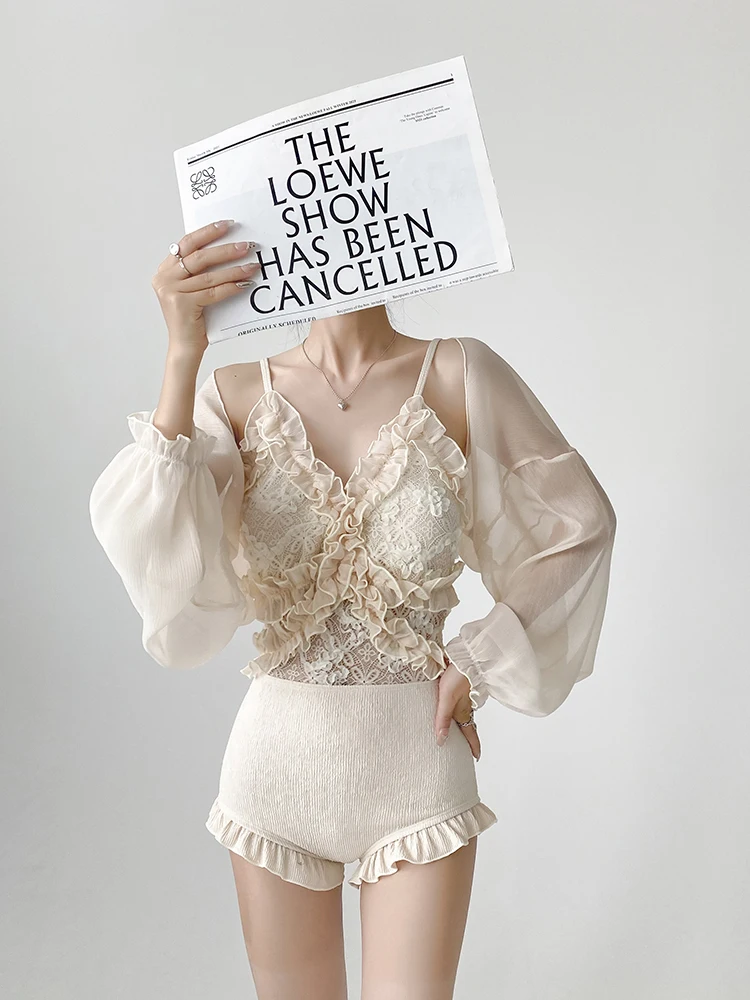 

Сексуальный цельный купальник для женщин, новинка 2025 года, для термальных источников, повседневный, с длинными рукавами, полностью закрывающий тело