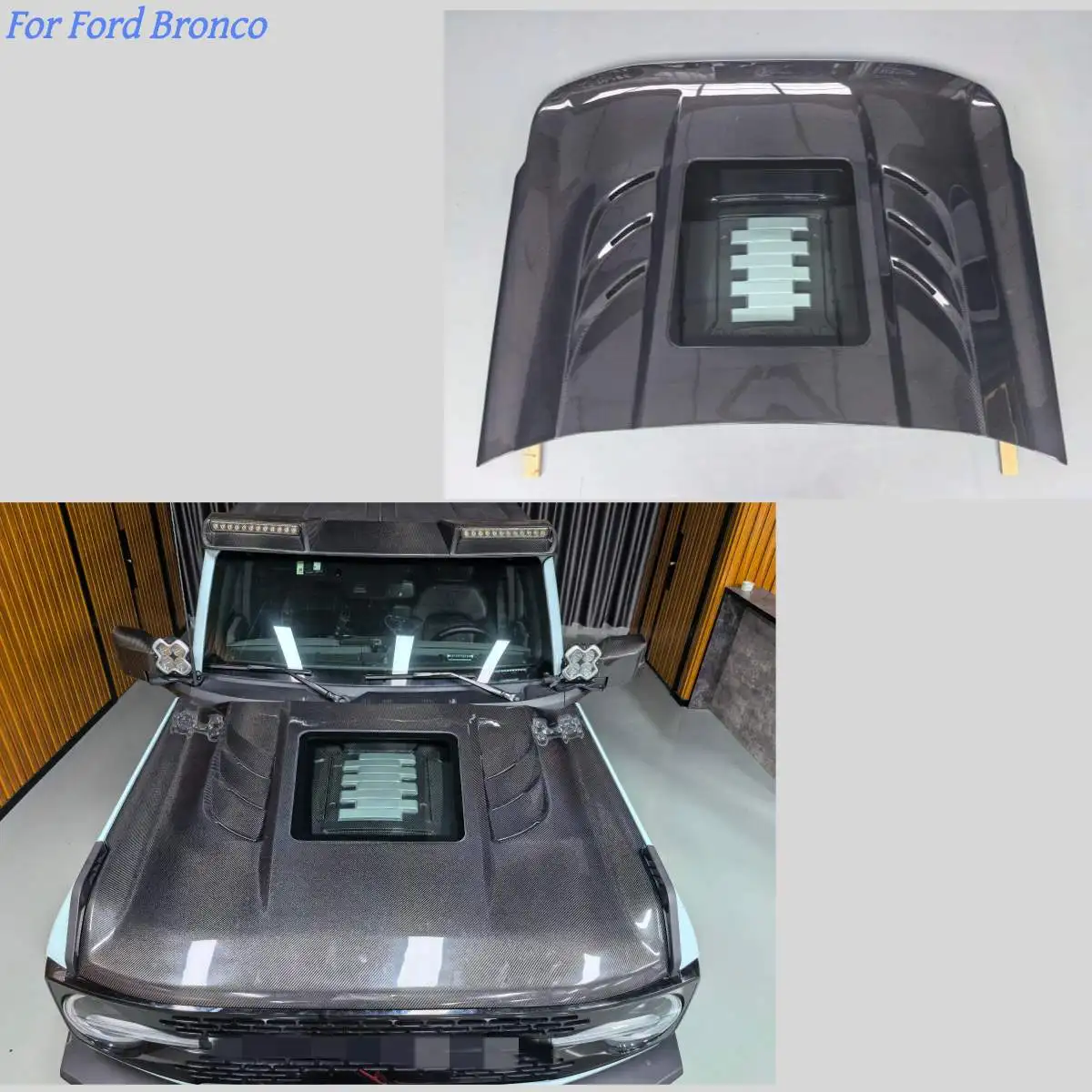 

MRD Carbon Fiber Hood For Ford Bronco 2022+ With Glass Carbon Fiber Engine Hood Transparent Style For Replacement.