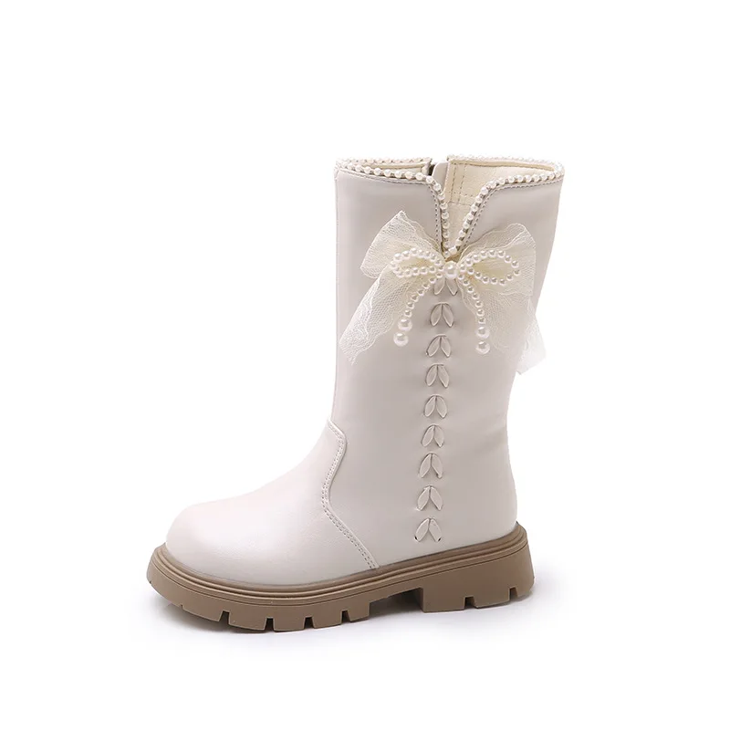 

Осень-зима 2022, новые туфли с бантом для девочек — детские сапоги принцессы до колена, кожаные сапоги на флисовой подкладке на молнии с мягкой подошвой для девочек