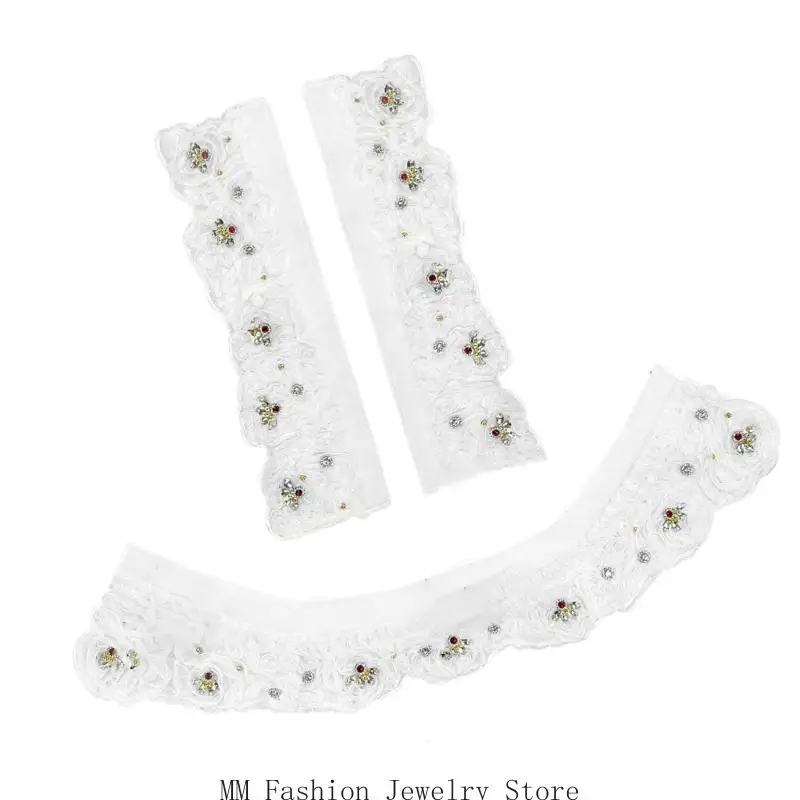 Luxury Crystal Decors Shirt Collar Lace Applique Fabric Patches For Bridal Wear D0UB