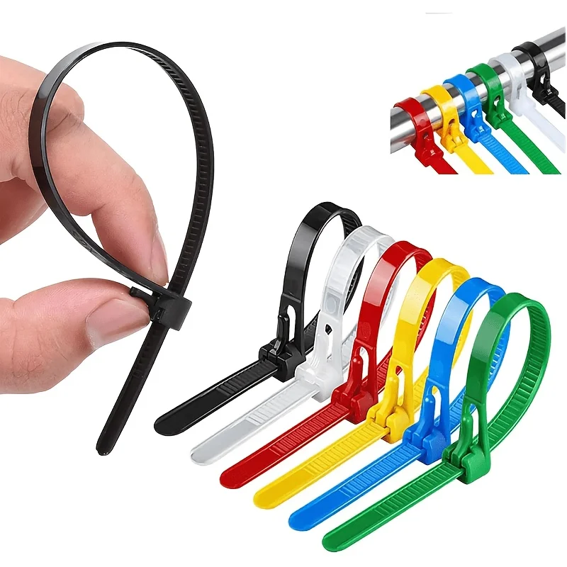 100 Reusable Cable Ties, Cable Lock Loop Nylon Ties Removable, Recyclable, Mixed Colours, Black, White