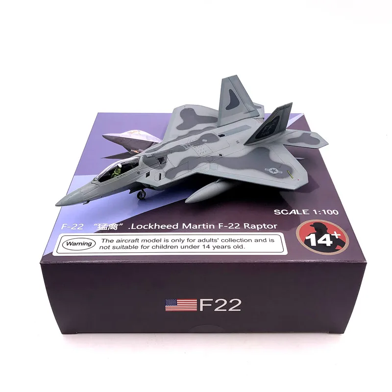 AMER COM USAF F-22 Raptor Stealth Air Superiority Fighter 1/100 Diecast Aircraft Jet Model