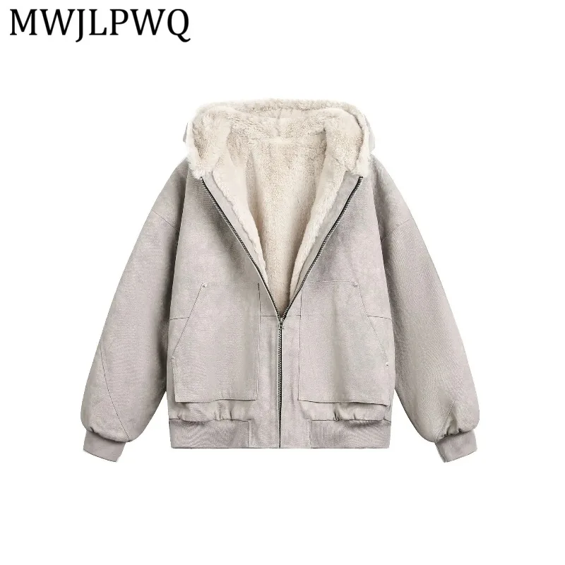 

MWJLPWQ Street Fleece Lined Male Cotton Coat American Style Texture Design Long Sleeve Hooded Casual Tops Trendy 2026 New 22035