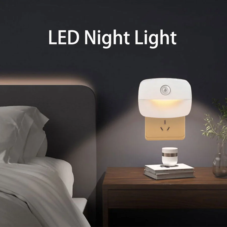 Luce notturna a LED spina europea nella luce del sensore di movimento intelligente 220V per la decorazione della camera da letto dei bambini scale del corridoio WC lampada da comodino da comodino