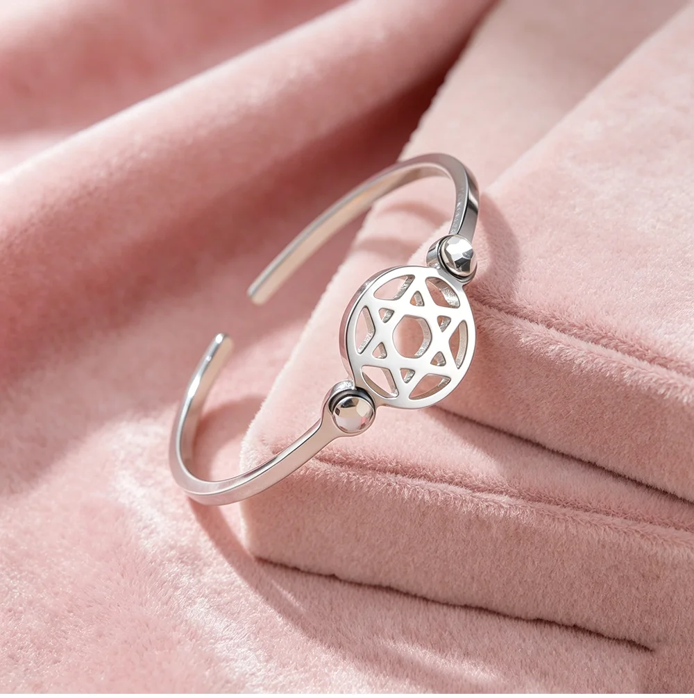 CoolTime Minimalistischer Davidstern Offener Ring Goldfarben Hexagramm Zirkon Amulett Schutz Tägliches Tragen Kreuzschmuck für Frauen Geschenk – Detail 9