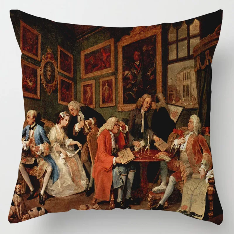 European Retro Oil Painting  Linen Pillows Case Royal Court Nobles Portrait Print Cushions Case Vintage Sofa Couch Throw Pillows