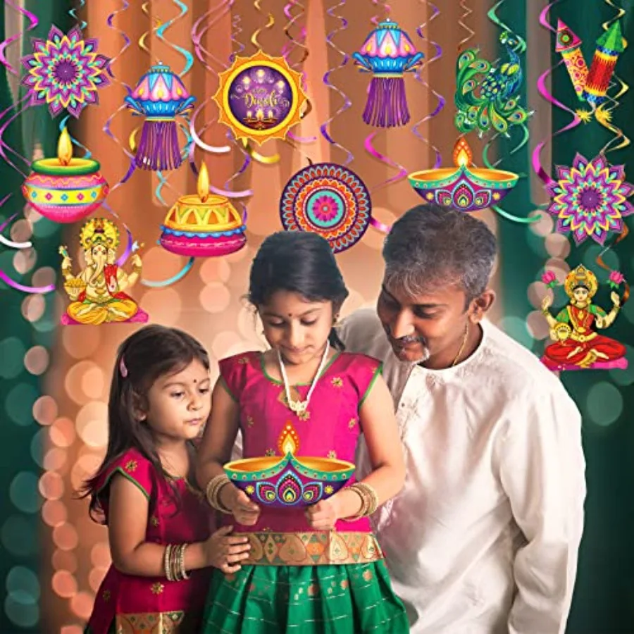 كلابي 51 قطعة زينة حفلات ديوالي السعيدة معلقة دوامة ديبافالي نافذة الباب معلقة زخرفة ل ديوالي ديبافالي ليغ الهندي #6