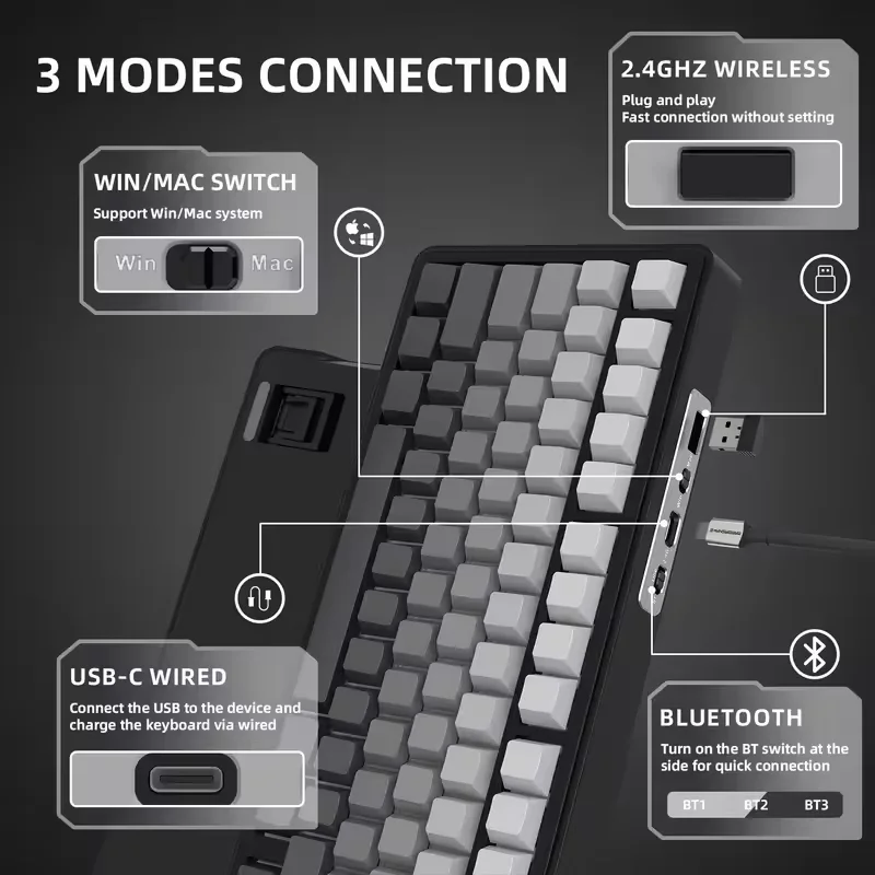 Attack Shark X85 Gaming Mechanical Keyboard 2.4G Tri-Mode Bluetooth RGB TFT Screen Metal Knob Full-Key Hot-Swap Compatible Gift