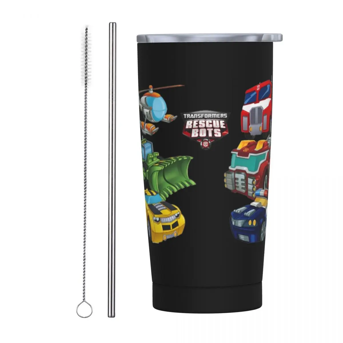 Transformers Rescue Bots Vechicles Stainless Steel Tumbler Vacuum Insulated Mug Thermal Cold Cups Straw With Lid 20oz