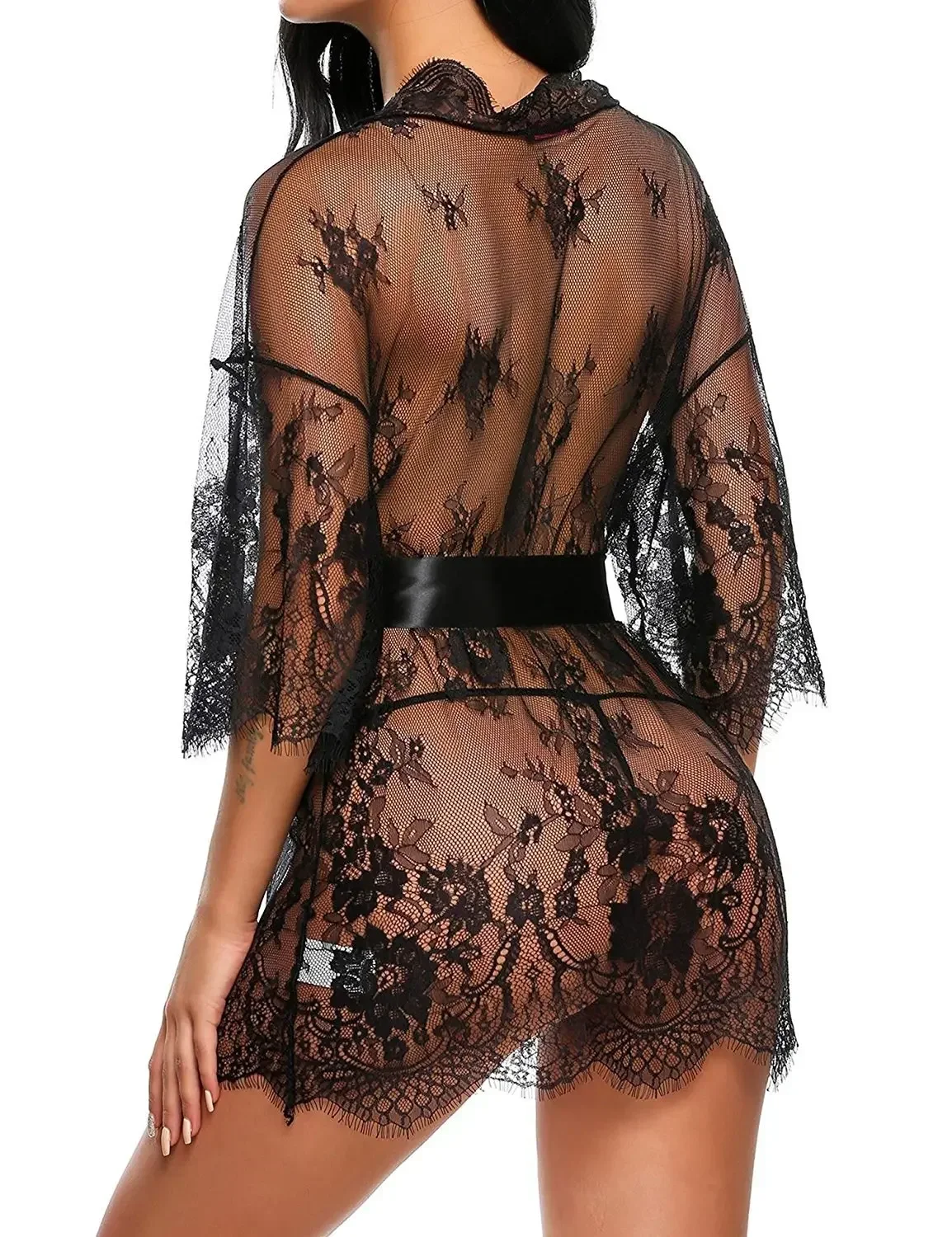 New Sexy Lace Transparent Ruffles Robe Women Lingerie See-through Babydolls Underwear Sleepwear Night Dress Erotic Sex Clothes