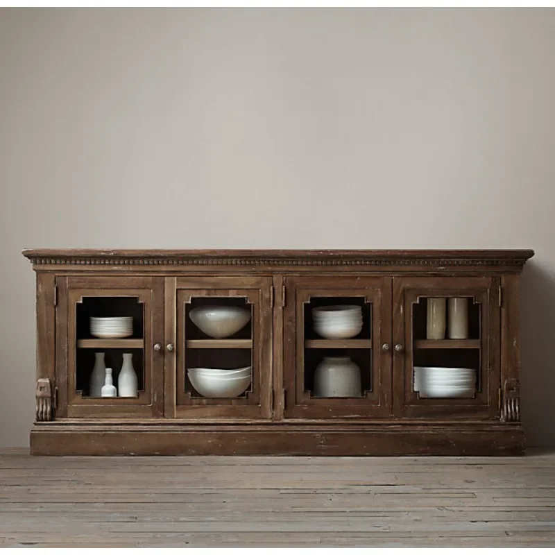 French rural retro solid wood locker, American simple oak porch cabinet
