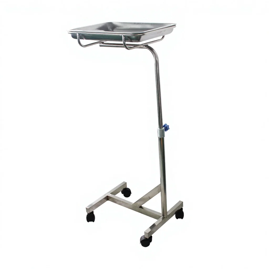 

Hospital Height Adjustable 45*35 50*40 60*40cm Tray Size OEM Surgical Medical Stainless Steel Tray Table Mayo Trolley