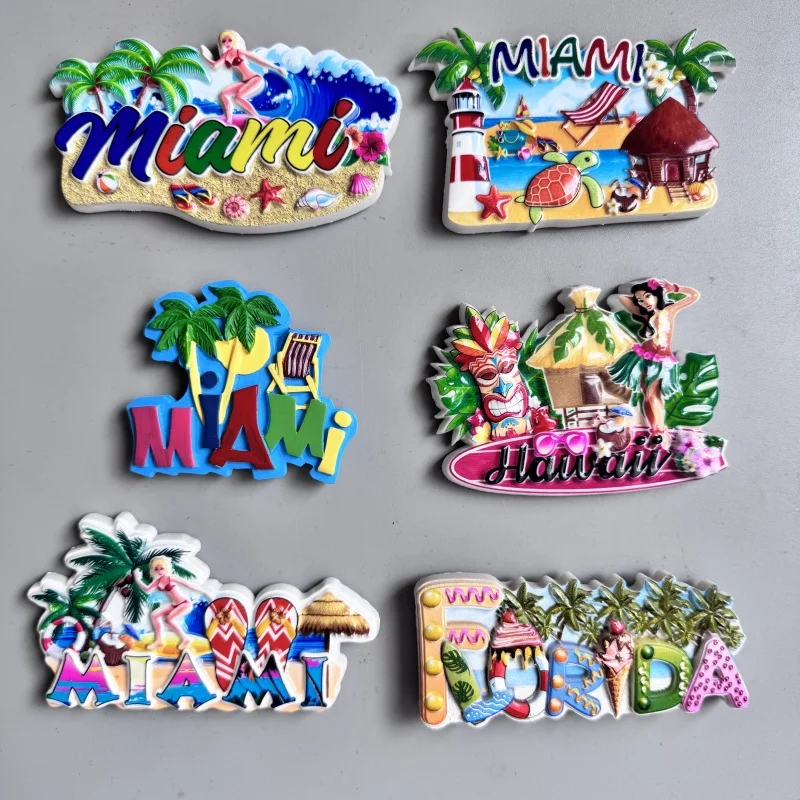 هدايا تذكارية سياحية مغناطيس الثلاجة الولايات المتحدة الأمريكية، زينة الثلاجة لمجموعة ميامي نيويورك هاواي من ملصقات زينة الثلاجة #2
