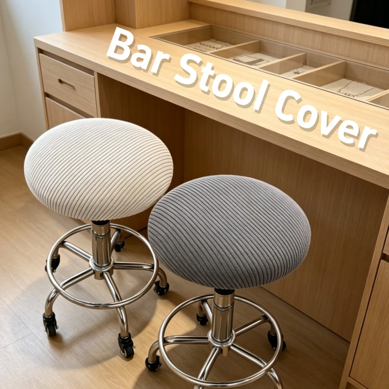 

Stretchy Straight Stripes Round Bar Stool Cover Elastic Washable Seat Slipcover For Swivel Salon Chair Anti-Slip Chair Protector