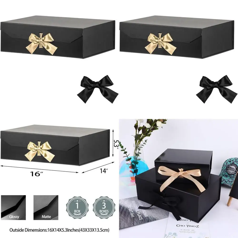 

Large Matte Black Gift Boxes with Magnetic Lid, 16x14x5.3 Inches, Ideal for Groomsmen Proposals and Large Gifts