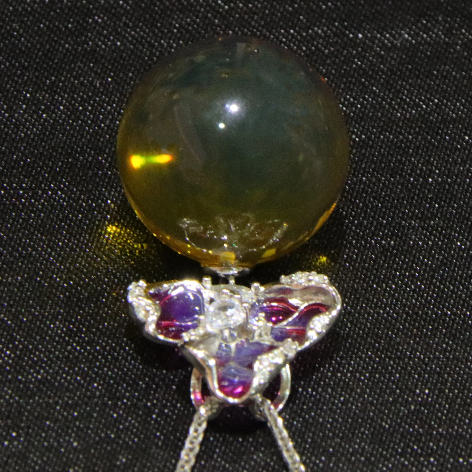 Natural Mexican Blue Amber Pendant in Sterling Silver with Floral Clasp 19mm Round Bead