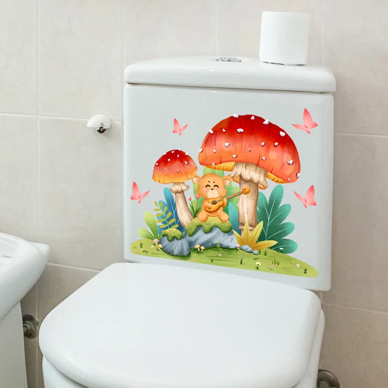 Cartoon Mushroom Music Bear Fox Butterfly Toilet Sticker Bathroom Bathroom Decorative Wall Sticker