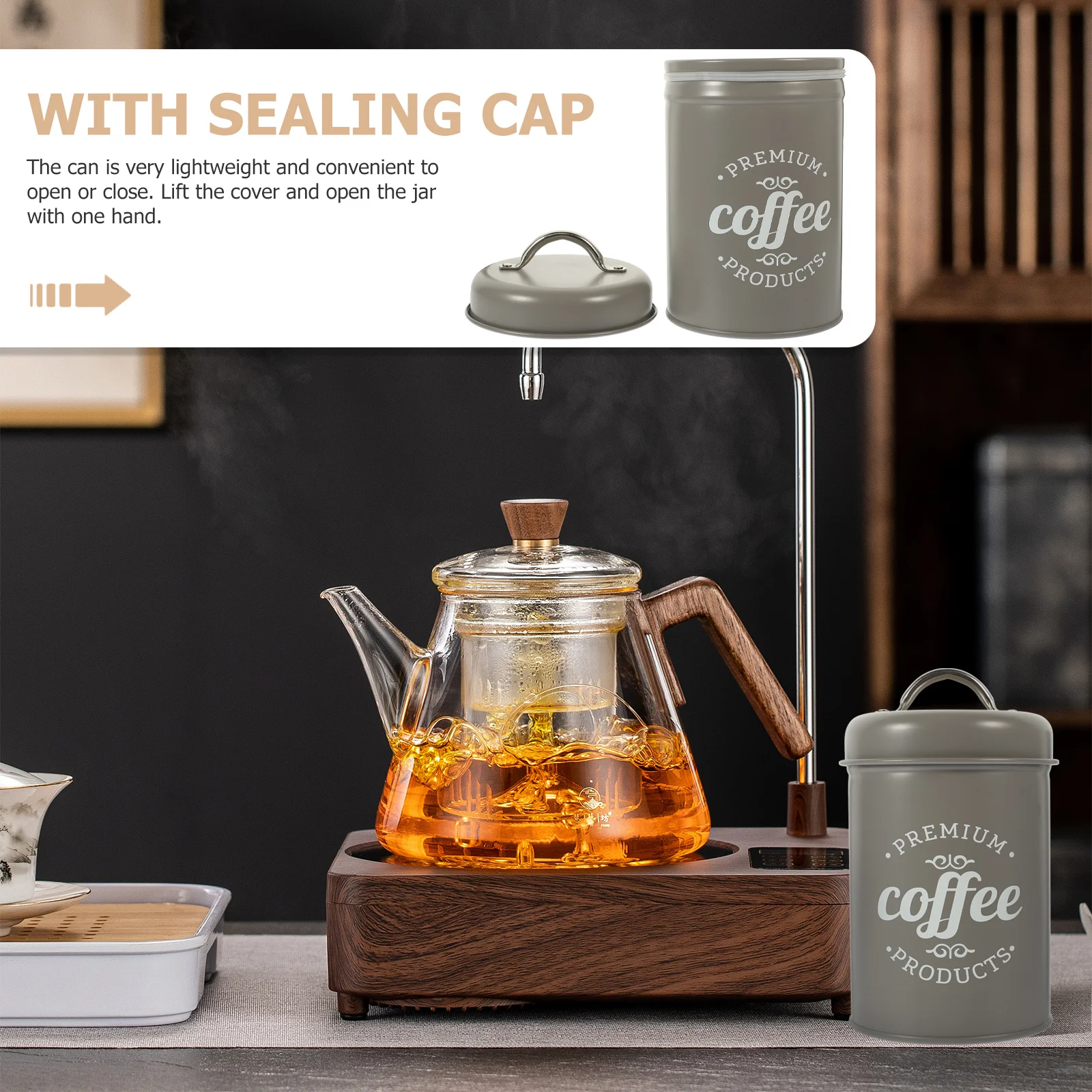 

1200ml Coffee Tea Canister Multi Function Metal Storage Jar Candy Snack Storage Lightweight Sealed Kitchen Canister