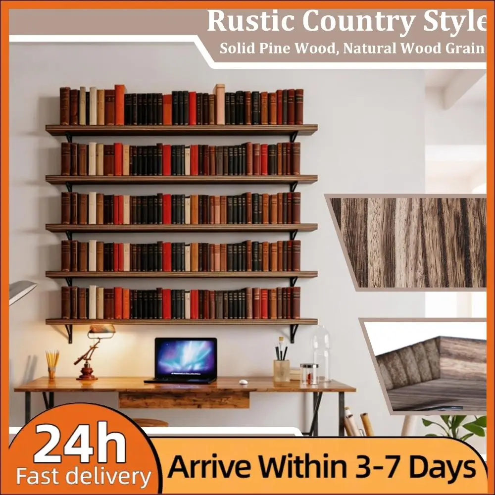 

5-уровневые плавающие полки с металлическими кронштейнами, большой книжный шкаф из массива дерева 72.05x11.81x7.87 дюймов, подходит для кухни, ванной комнаты, кофейни