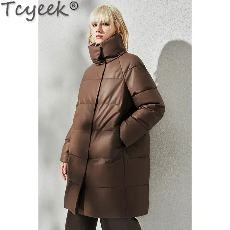 Tcyeek Genuine Leather Sheepskin Coat for Women Mid-length Down Jacket Winter Jackets Leather Jacket Woman Clothing Chaquetas