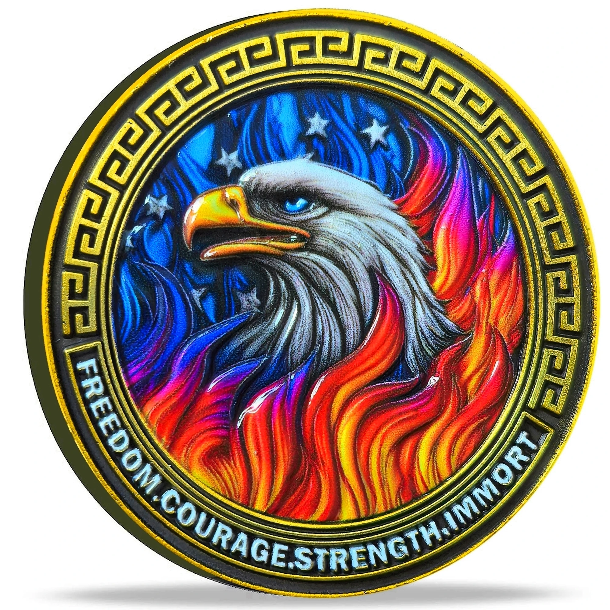 Bald Eagle AA Commemorative Challenge Coins With American Flag And Flame Design, With Protective Cover  Collectors And Gift