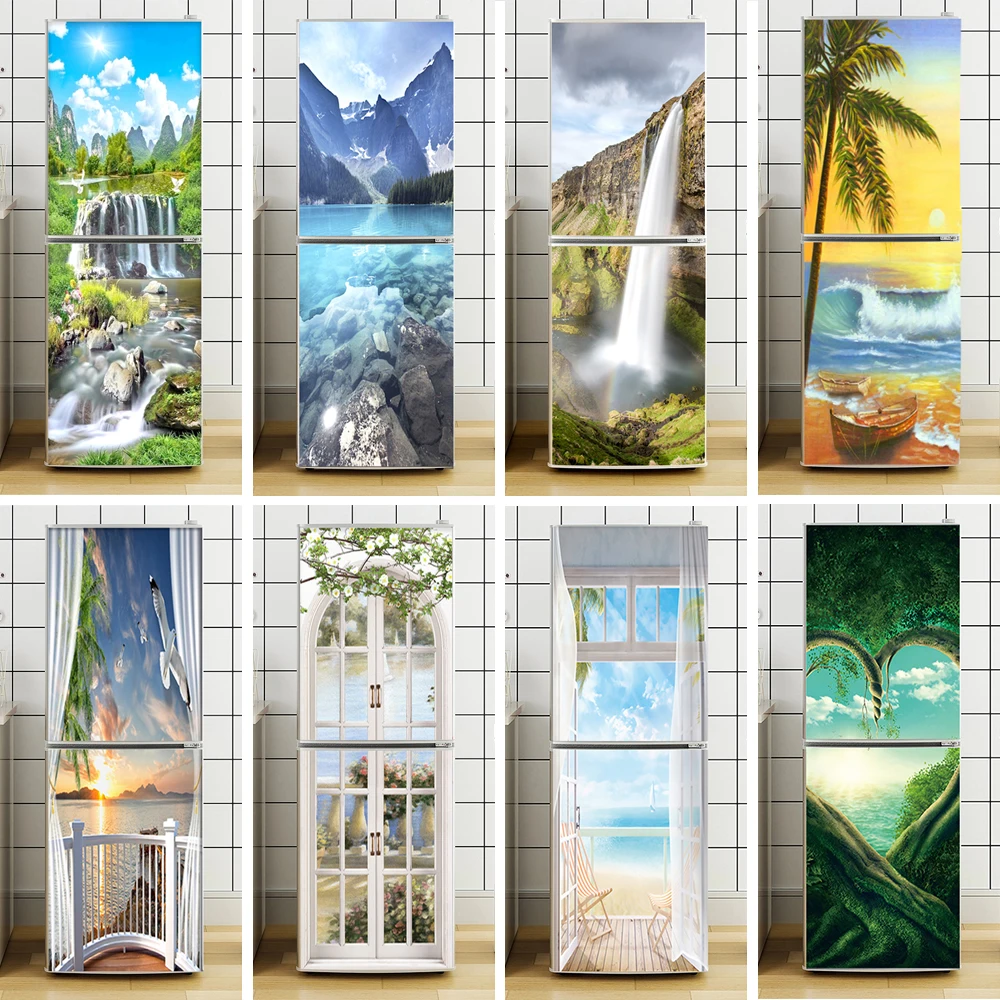 

Scenery Fridge Door Mural Cover Peel and Stick Forest Landscape Refrigerator Photo Wallpaper for Whole Door Wrap Sticker Decals