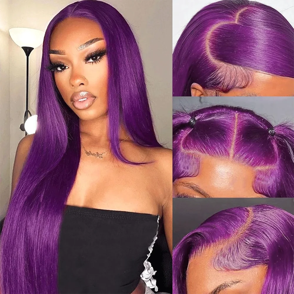 

Vibrant Purple 13×4 Lace Front Wig Long Straight Heat Resistant Synthetic Hair For Women Daily Wear Cosplay Party Halloween