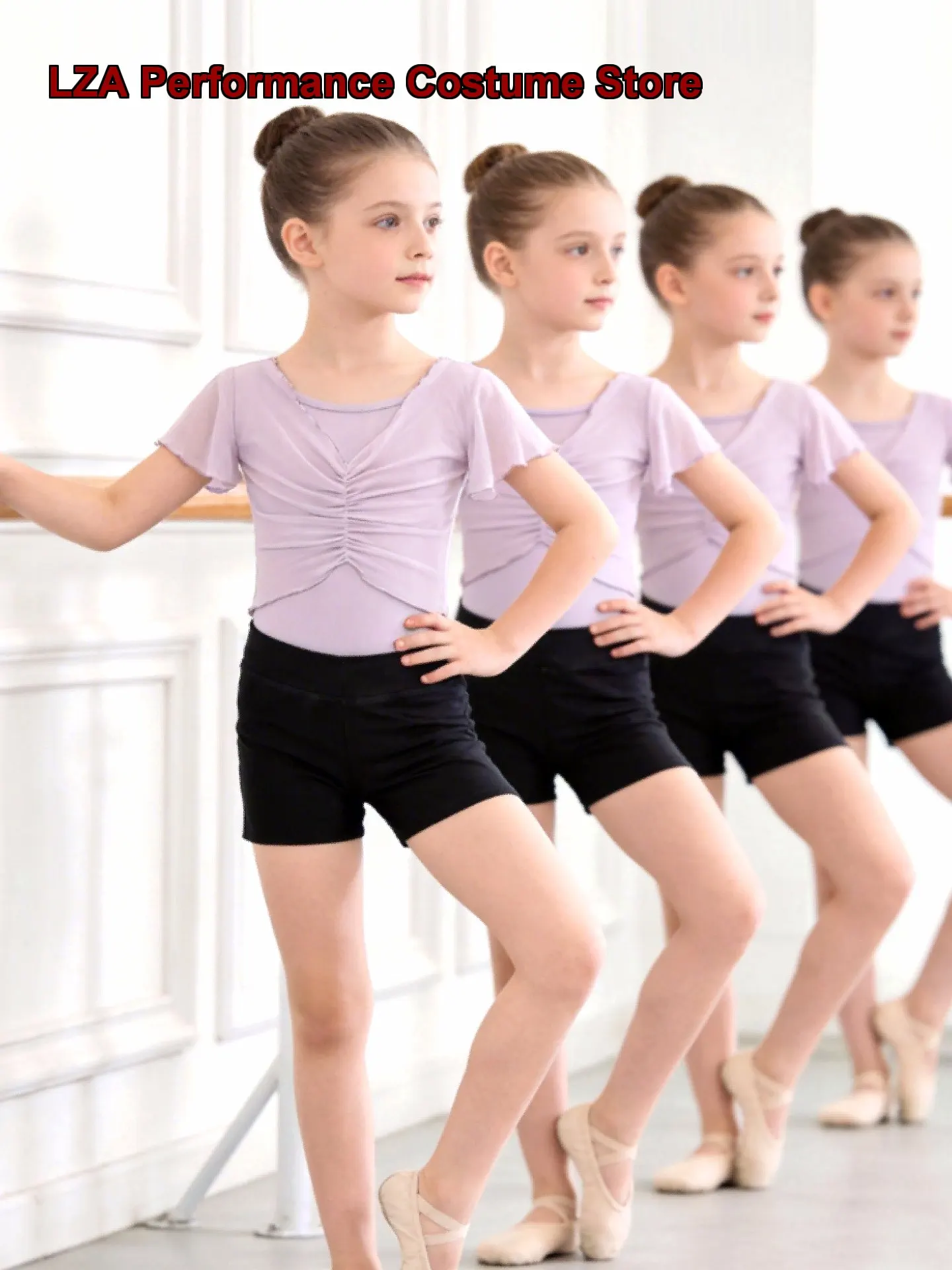 girls'-children's-dance-dress-summer-short-sleeves-purple-practice-leotard-top-pants-split-set-kids