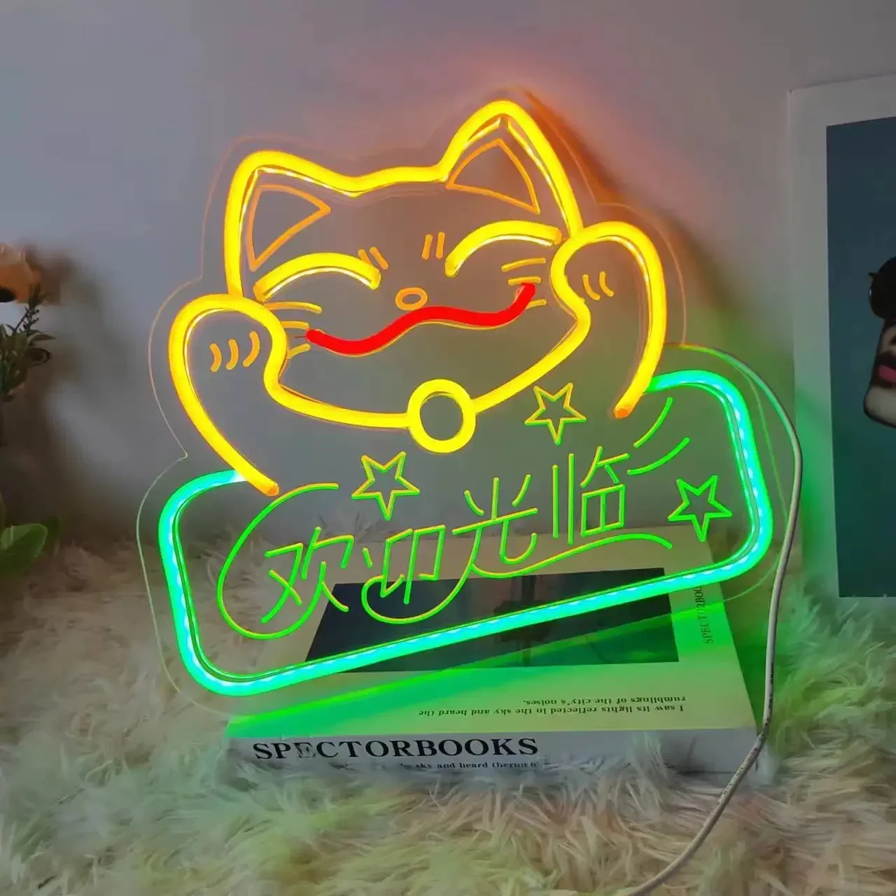 Fortune Cat Ramen Anime Neon Sign Lucky Cat The God of Wealth Neon Light Wall Decor Custom Restaurant Neon Sign Kitchen Decor