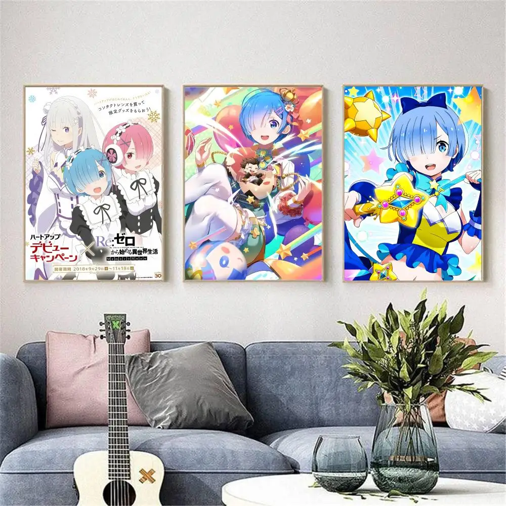 ملصق Re Zero Rem أنيمي مقاوم للماء عالي الدقة ملصق فني جداري ذاتي اللصق ديكور جمالي للمعيشة المنزلية