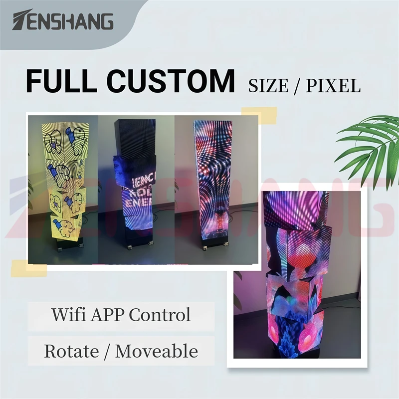 متعدد الطبقات قائم على الأرض عمودي 4 جوانب مكعب دوار LED لوحة إضاءة مربعة عرض لإعلان تقديم الطعام في المول #4