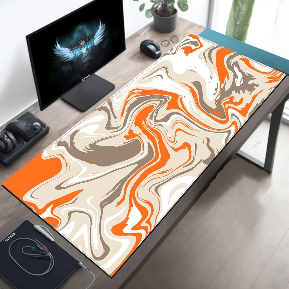 Orange Marble Gaming Mouse Pad Design Fluid Pattern Desk Mat Desk Mat for Keyboard and Mouse Suitable for Office and Home Office