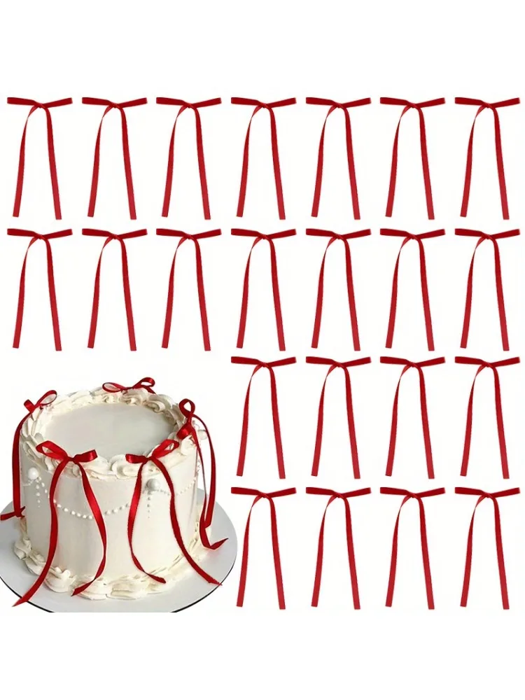 10 pièces ruban arc gâteau Toppers rose nœud papillon ruban Cupcake Topper mariage fête d'anniversaire saint valentin Dessert gâteau bricolage décor