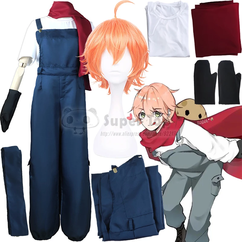 Angels of Death Eddie Cosplay Costume For Men Women Japanese Anime Costume Overall Scarf Wig Full Set Halloween Party Dress