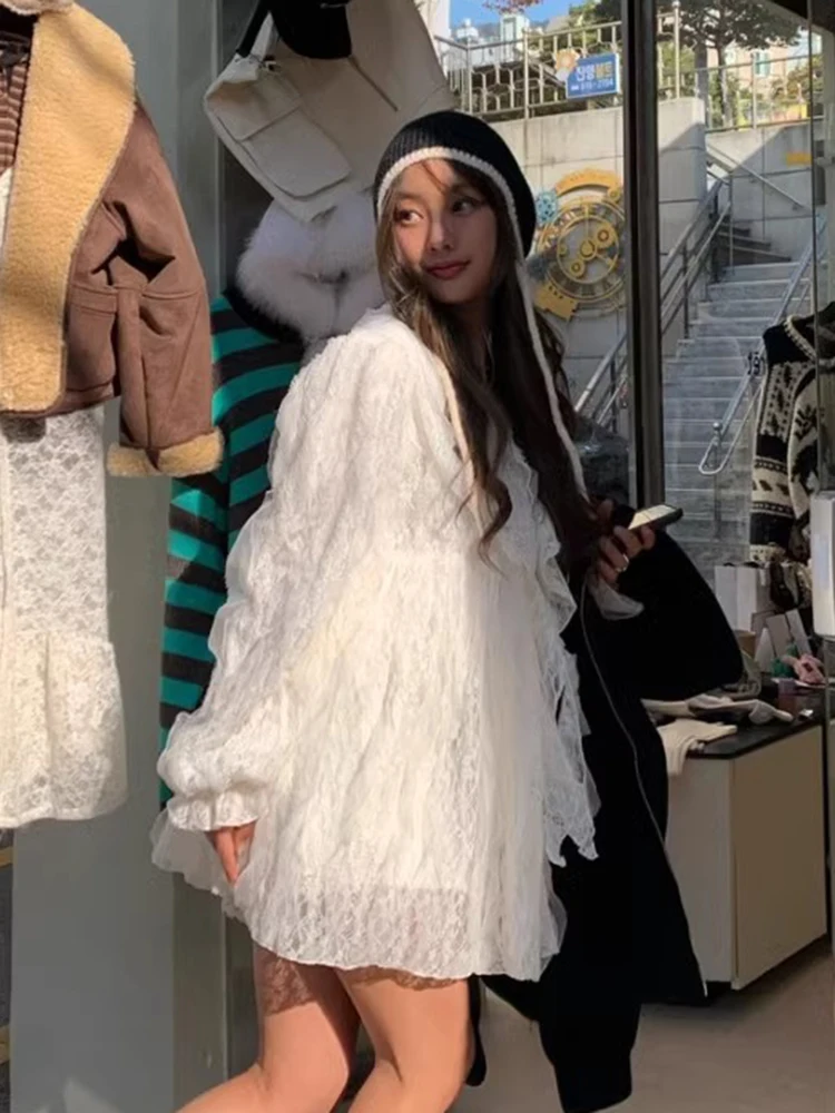 Liangliang Heavy Industry Lace Puffy Sve ort Dr Women's Spring New Sweet Aosphere Loose Doll Sle Dr Korean Ver...