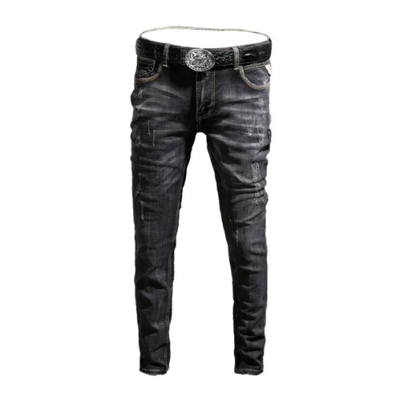 

JXN628 American high quality jeans men's casual Slim scratchy elastic black grey small leg trousers man