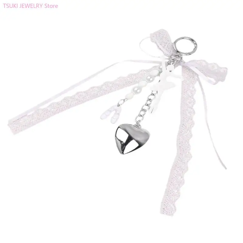 62KE BALLET Girl Keyring Handbag Charm Lace Bows Keychain Bag Decorations Heart Car Chain for Woman and Girl