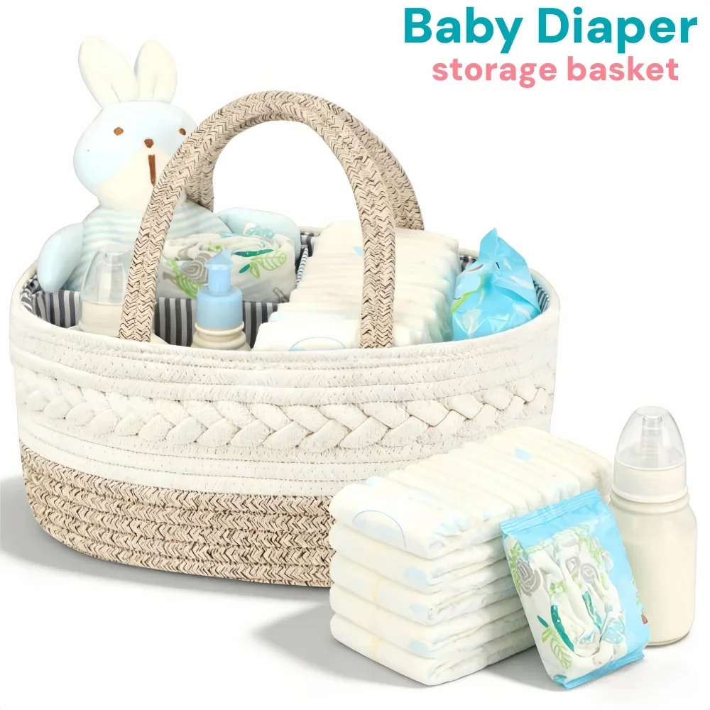 折りたたみ式おむつキャディーオーガナイザー、コットンリネン製ポータブルベビー収納バッグ、保育園用おむつスタック＆キャディー