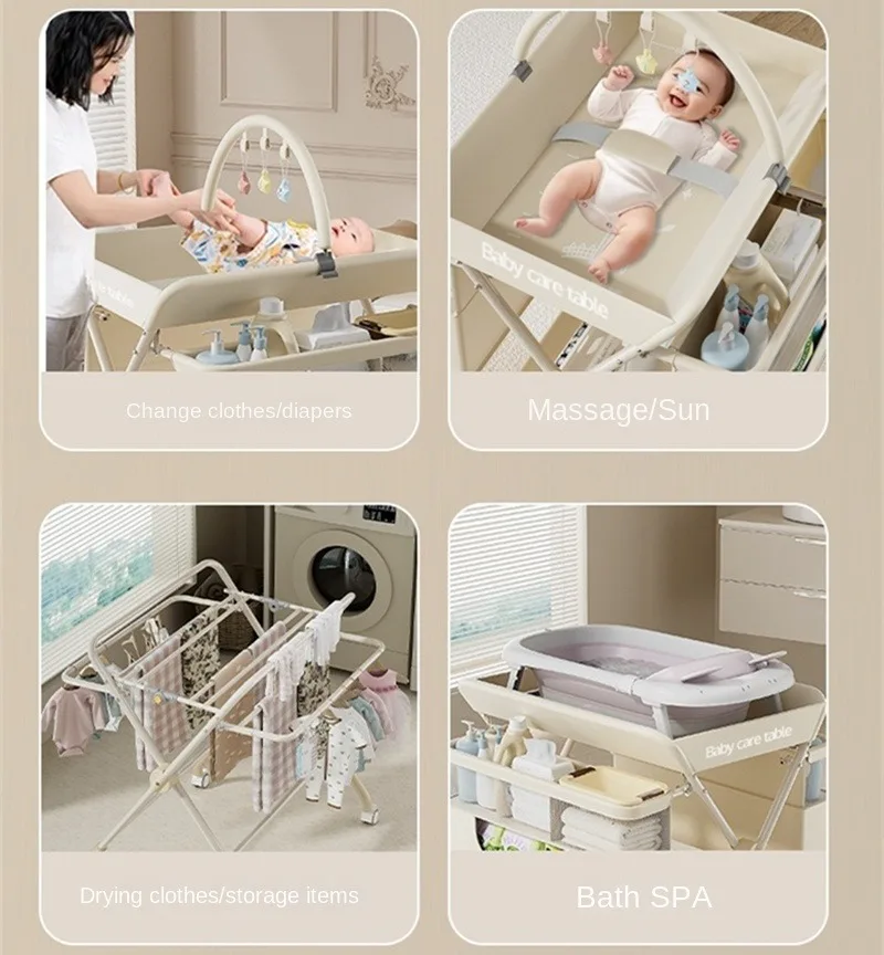 طاولة تغيير حفاضات محمولة قابلة للطي للطفل، محطة تغيير حفاضات محمولة بنمط مطور مع عجلات، حضانة بخمسة مستويات