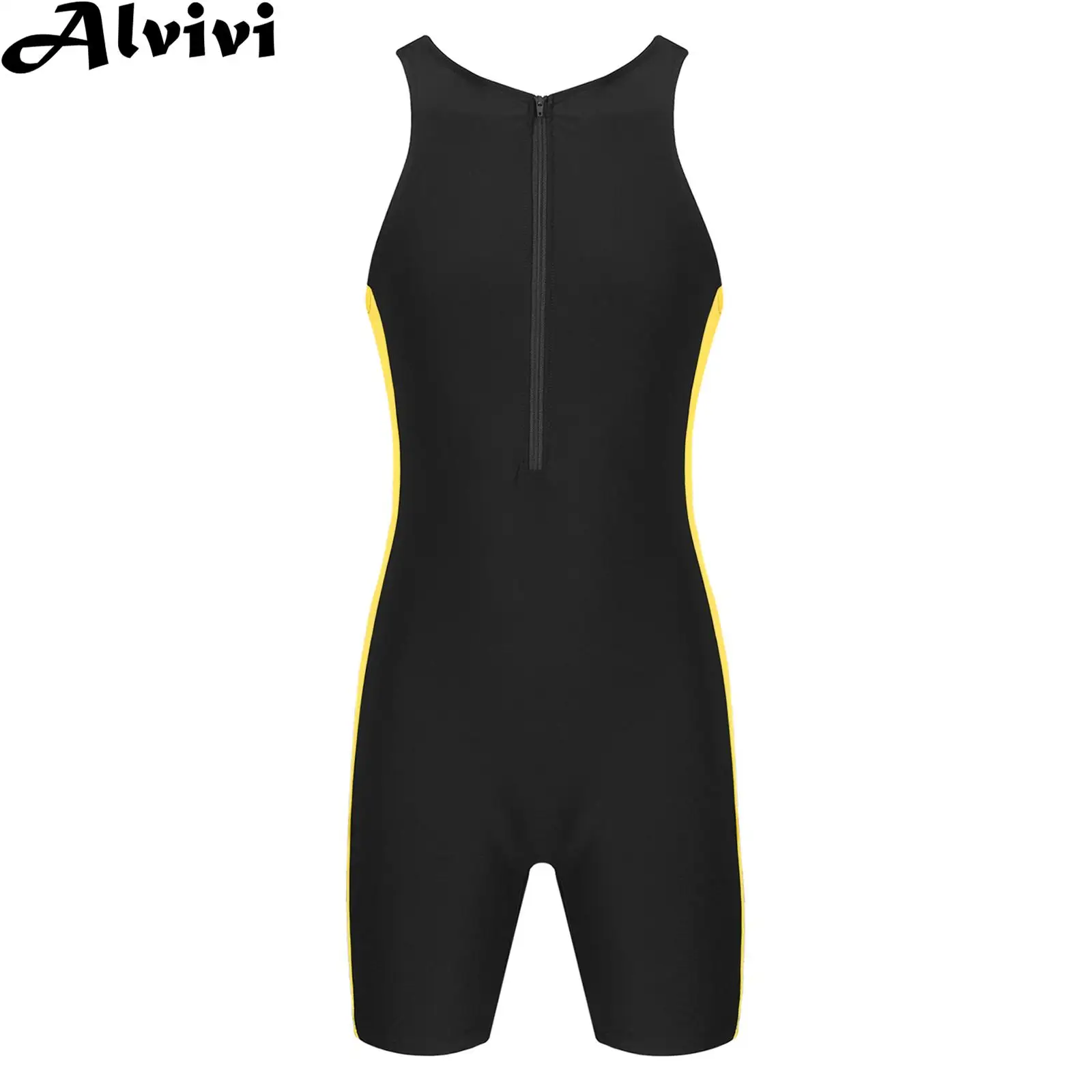 Men One-piece Swimwear Sleeveless Zipper Bodysuit Swimsuit Triathlon Wetsuit Rash Guard Beach Pool Bathing Suit Surf Clothing