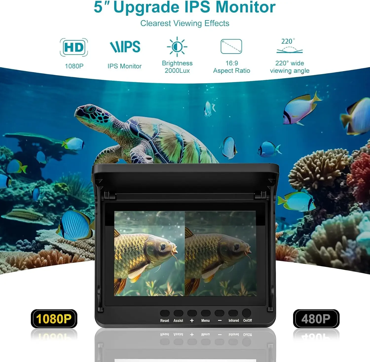 Underwater Fishing Camera, Fishing Camera with Infrared Night Vision Light, Portable Fish Finder with 100ft Cable, 5 Inch LCD