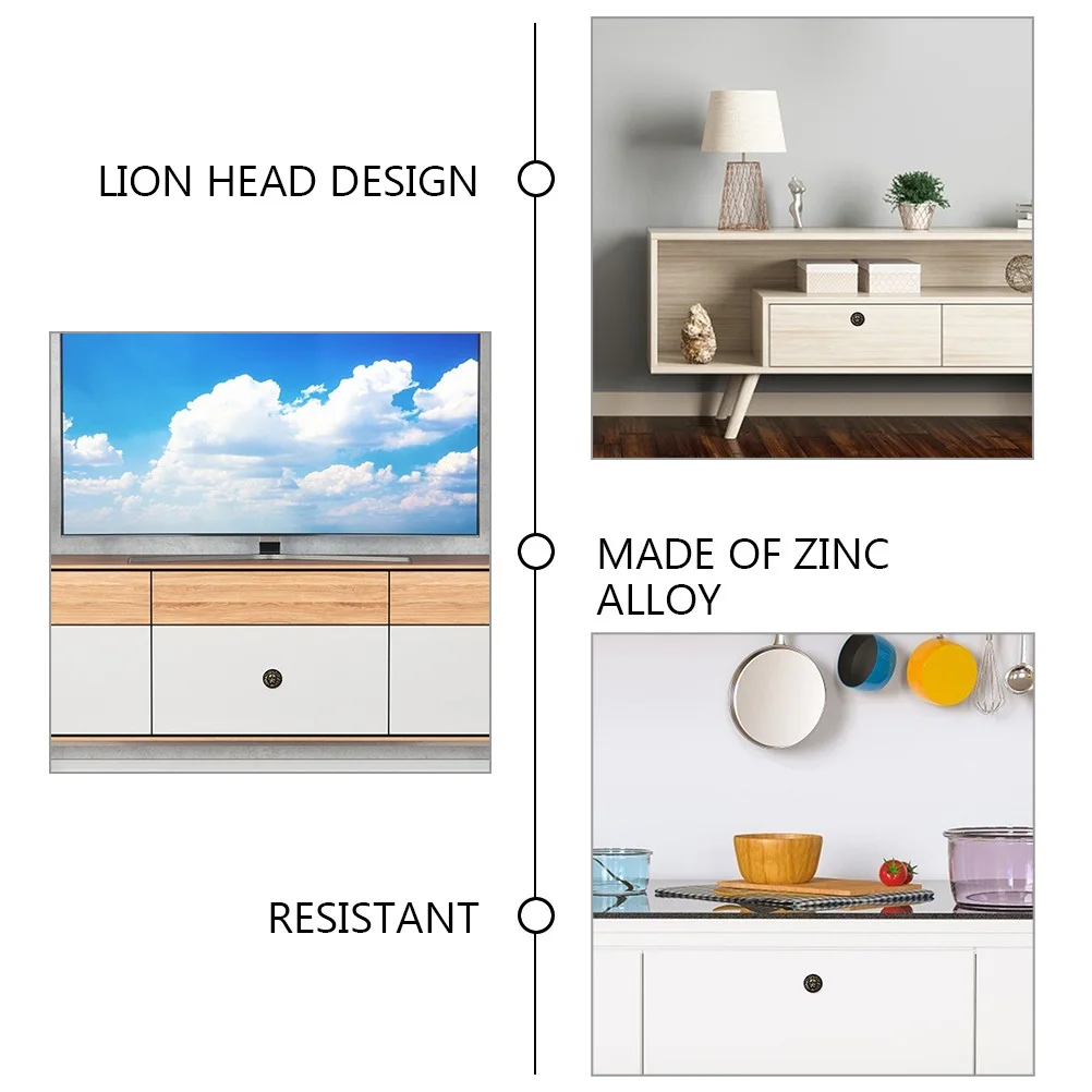 

2 шт., ручка для ящика с головой льва, ручка комода из цинкового сплава, антикоррозийная ручка для двери шкафа, мебельный аксессуар, дверная ручка