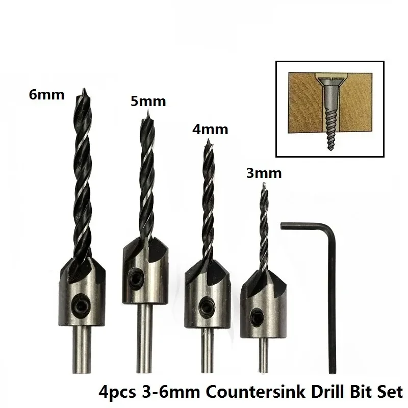 

BIESUO 3mm-10mm HSS Countersunk Drill Bit Set Reamer Woodworking Chamfer Drill Counterbore Pliot Hole Cutter Screw Hole Drill