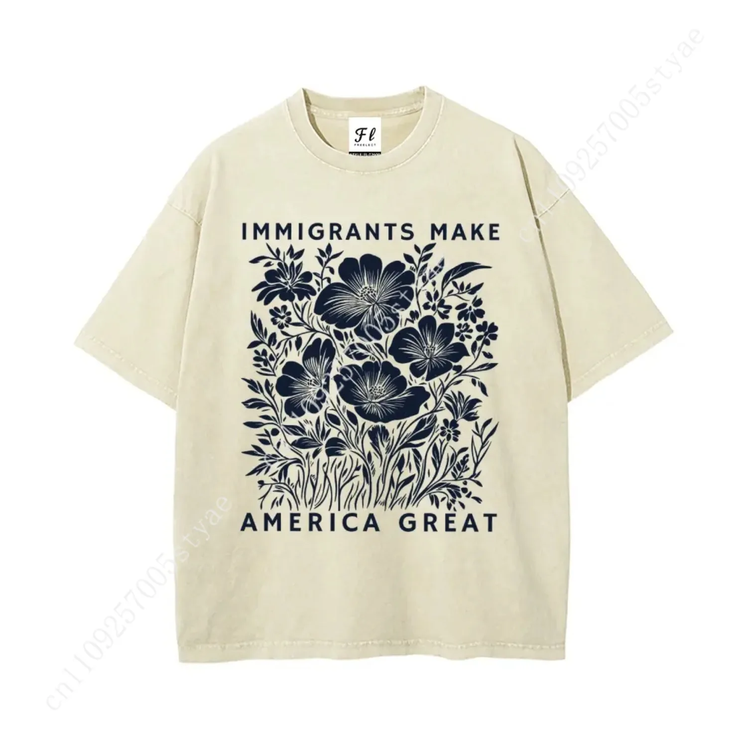 Immigrants Make America Great Oversize Unisex Anti-ICE Washed T-Shirt for Women and Men's Unisex Fit Batik Cotton Oversize Stree