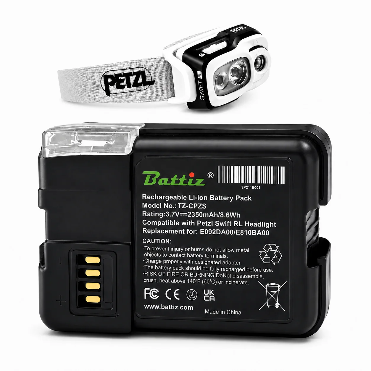 3.7V 2350mah Li-Ion Replacement Battery Compatible With Petzl Swift RL Headlamps USB Rechargeable Battery Cell from Japan