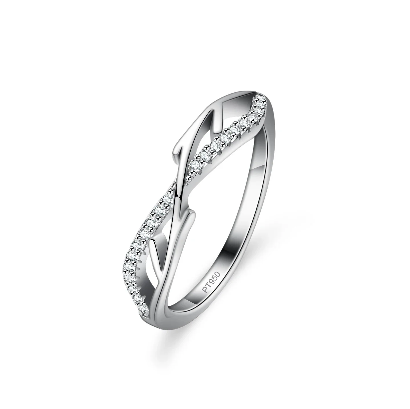 Lumira Platinum PT950 Asymmetrical Branch-Style Solitaire Ring Mossanite 1-Carat Women's Wedding Band