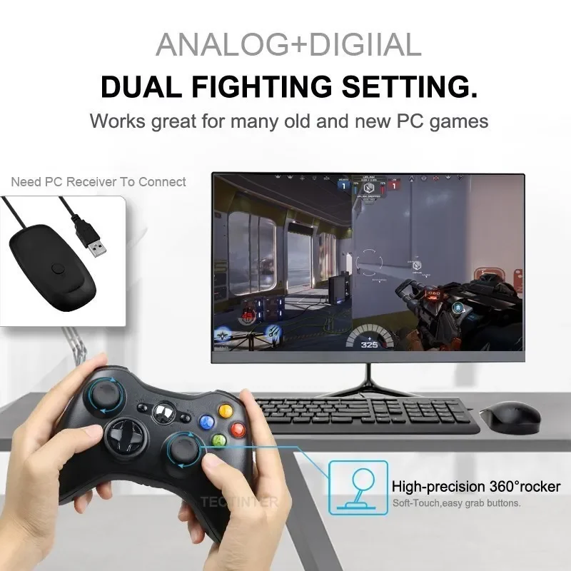 Wireless Controller for Xbox 360 Game Console 2.4G Wireless Gamepad with Dual-Vibration Compatible with Win7/8/10