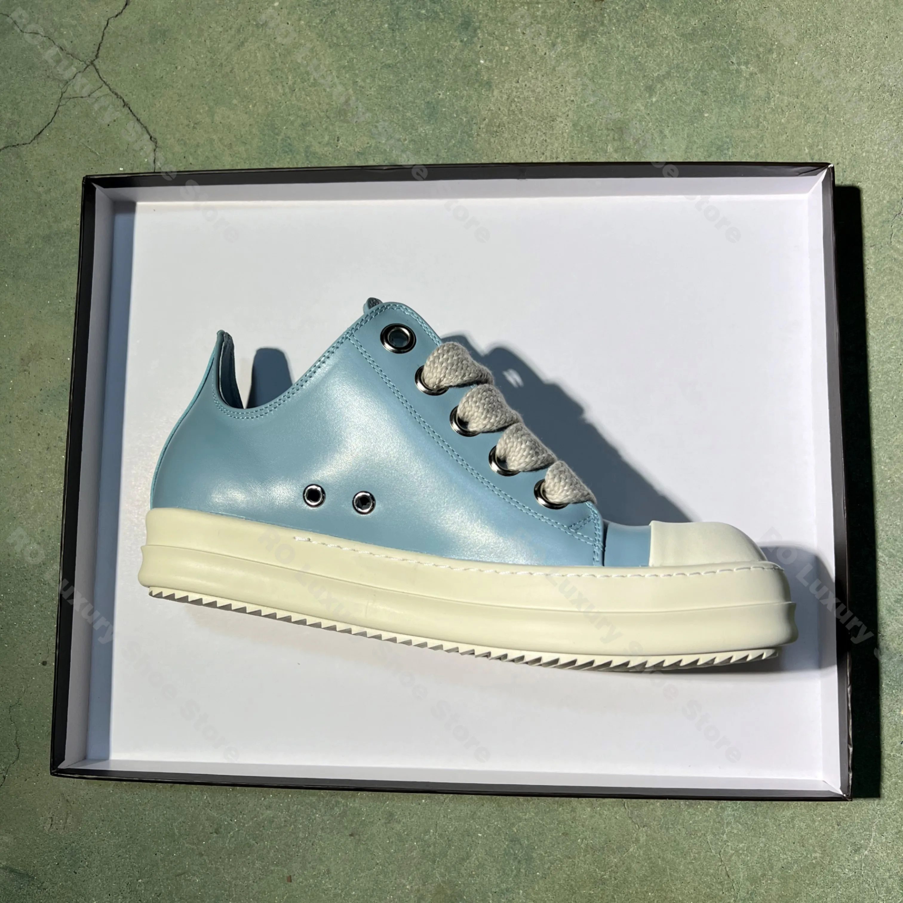 Brand Casual Women Sneaker Low Top Blue Men Shoe Designer Leather Jumbo Laces Trainer Thick-sole Luxury Street Flat Trainer