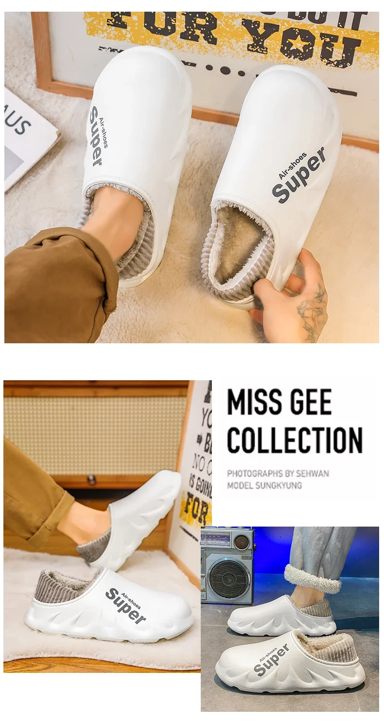 Damen Herren Winter Warme EVA Weichsohlen Wasserdichte Hausschuhe Slip-On Clogs Kurze Plüsch-Plattform Hausschuhe für drinnen – Detail 3