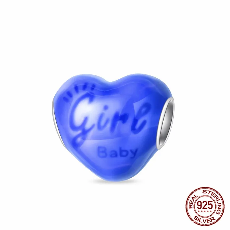 

925 Sterling Silver Blue Heart-Shaped Pendant BeadSet with Zircon Paired with an Original Bracelet DIY Womens Jewelry